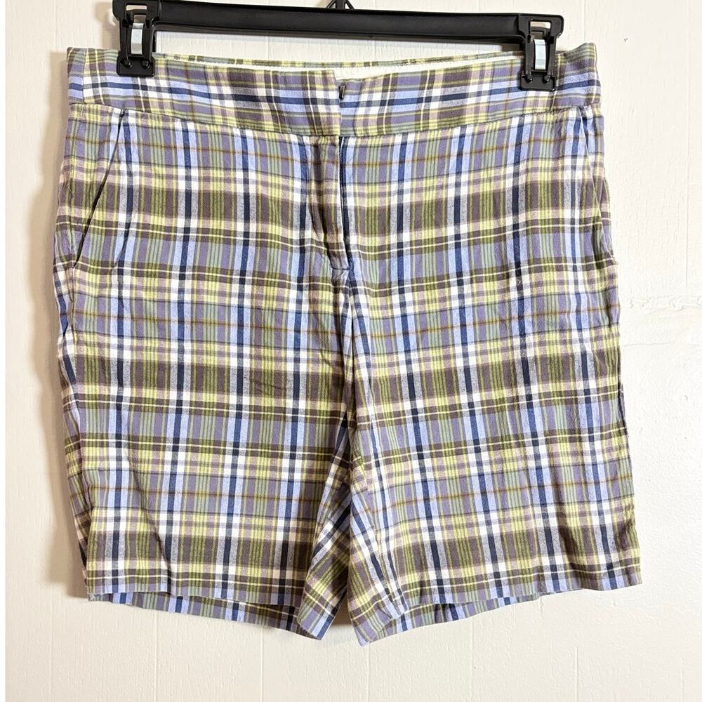 J.Crew Size 8 Blue Green Plaid Cotton Women's Bermuda‎ Shorts